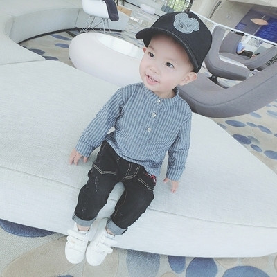 Спортно-елегантна детска риза за момчета на райе в два цвята с копчета