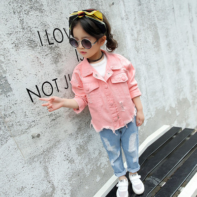 Дънково скъсано детско яке за момичета в свежи цветове