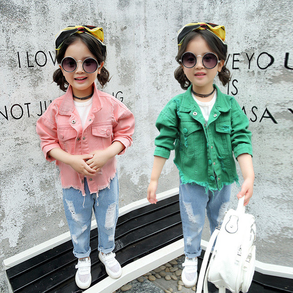 Дънково скъсано детско яке за момичета в свежи цветове