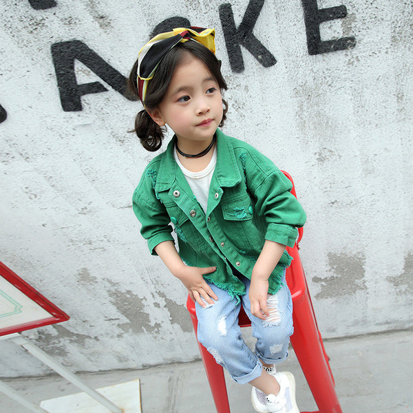 Дънково скъсано детско яке за момичета в свежи цветове