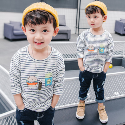 Ежедневна детска тениска за момчета на райе с изображение, в три цвята