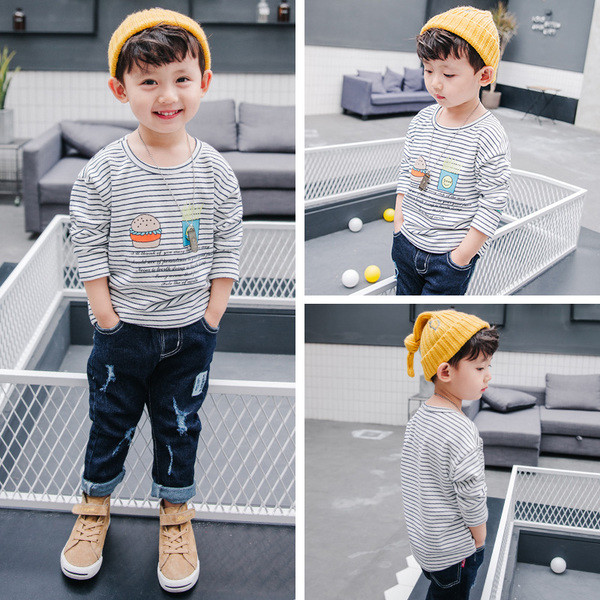 Ежедневна детска тениска за момчета на райе с изображение, в три цвята