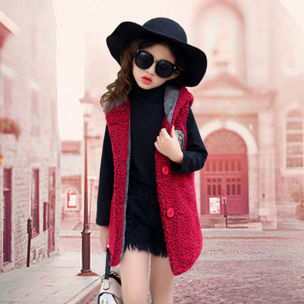 Стилен детски дълъг елек за момичета и момчета в розов, червен и сив цвят