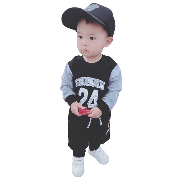 Детски есенен комплект за момчета в черен цвят с надписи