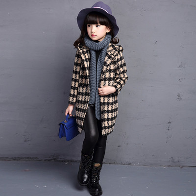 Елегантно детско палто на каре с качулка в различни цветове