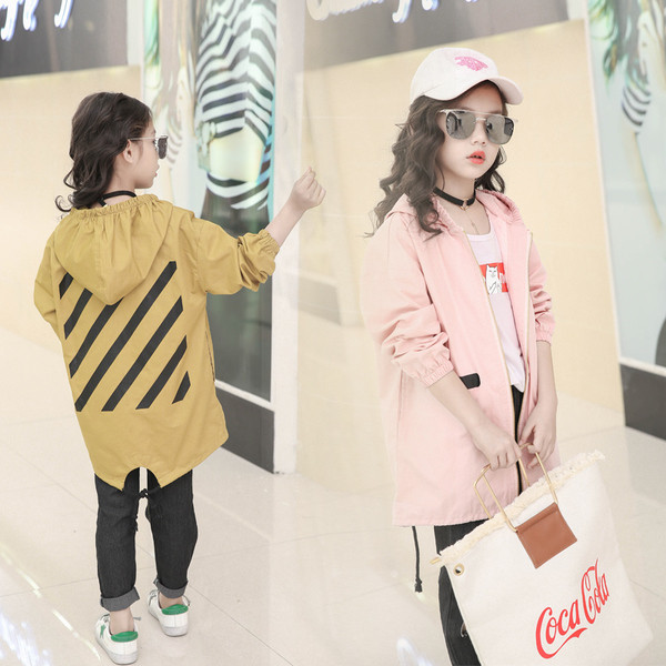 Дълго есенно яке за момичета в два цвята с качулка