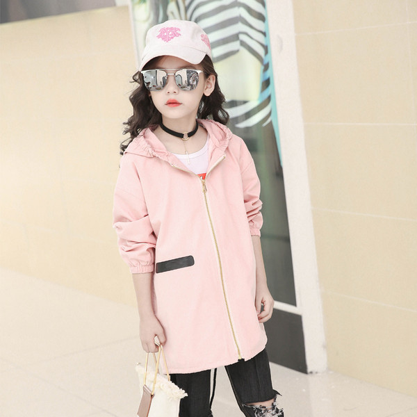 Дълго есенно яке за момичета в два цвята с качулка