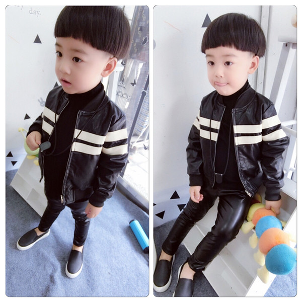 Зимно кожено яке за момчета в черен цвят