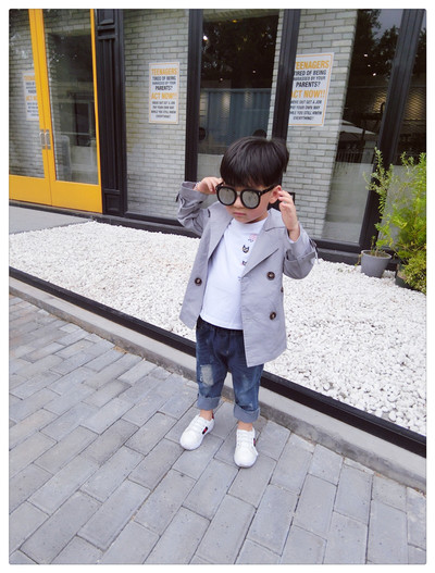 Есенно детско палто за момчета с колан в три цвята