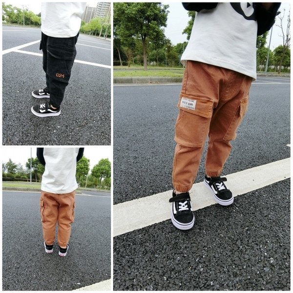 Стилни детски дънки за момчета с джобове, в черен и кафяв цвят