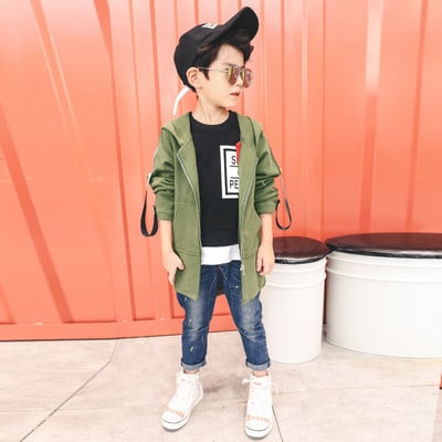 Αθλητική μακρύ παιδική ζακέτα για αγόρια με κουκούλα και δύο χρώματα