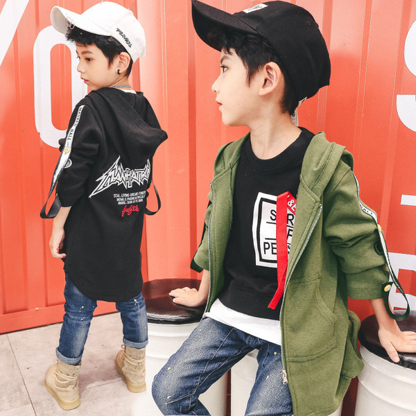 Αθλητική μακρύ παιδική ζακέτα  για αγόρια με κουκούλα και δύο χρώματα