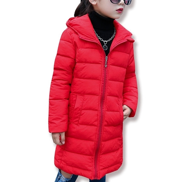Дълго зимно яке в изчистен дизайн за момичета с качулка в четири цвята