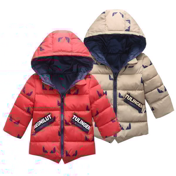 Интересно детско яке за момчета с декорация и качулка в три цвята