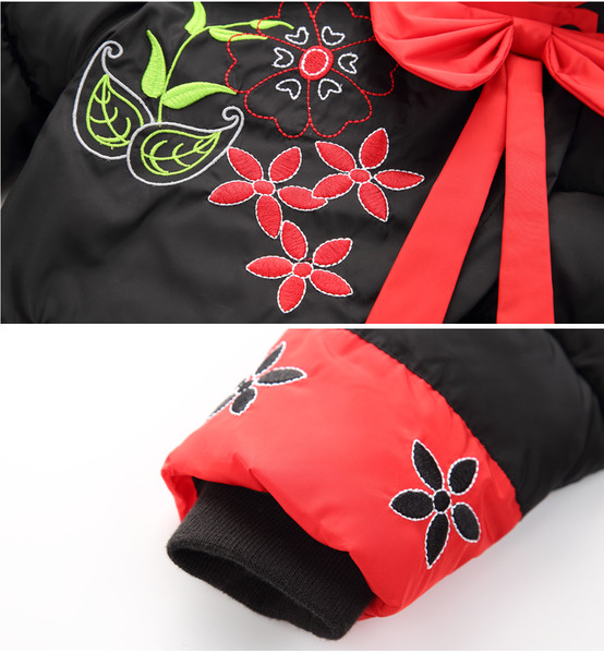 Детско яке за момичета с панделка и флорална бродерия