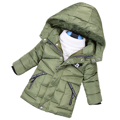 Χειμερινό μπουφάν για αγόρια με κουκούλα και εφαρμογές