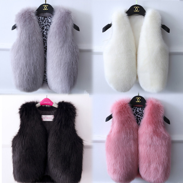 Стилен елек за момичета от изкуствен косъм в различни цветове