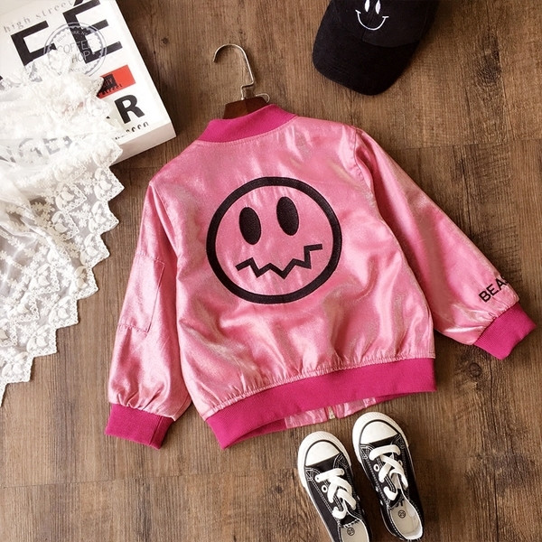 Спортно-елегантно детско бейзболно яке за момичета с апликация на гърба