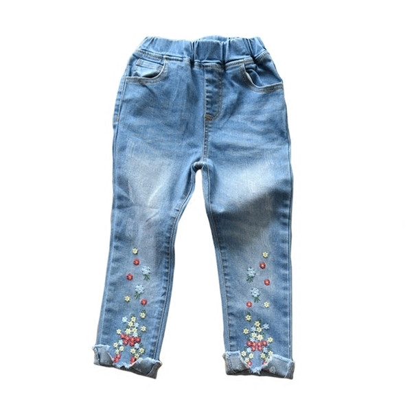 Μοντέρνα παιδικά τζιν για κορίτσια με floral διακόσμηση και ελαστική μέση