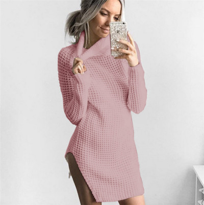 Елегантен и много топъл дамски дълъг пуловер с полувисока яка