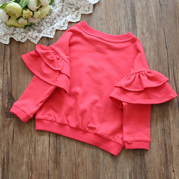 Κομψή παιδική μπλούζα για κορίτσια με επιγραφές και σγουρά μανίκια