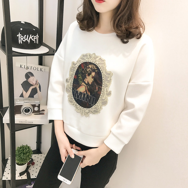 Μπλούζα με κολάρο σε σχήμα O, εκτύπωση και μακρύ μανίκι