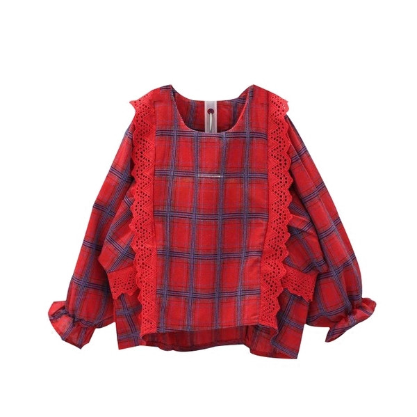 Κομψό παιδικό πουκάμισο για κορίτσια με δαντέλα και λαιμόκοψη