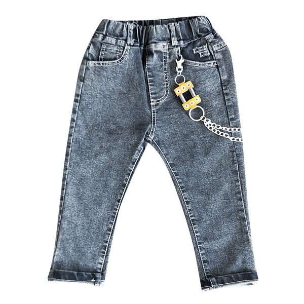 Παιδικά τζιν για αγόρια τύπου Slim και με ελαστική μέση και μεταλλική αλυσίδα
