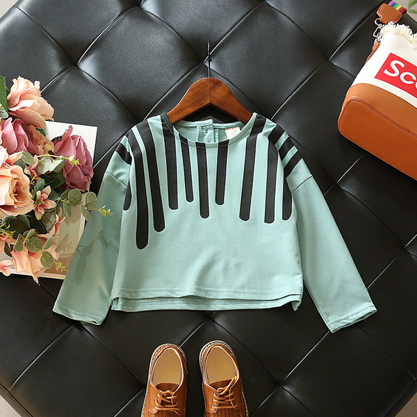 Ежедневна есенна блуза за момичета в розов и син цвят с черни ленти