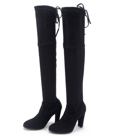 Κομψές γυναικείες μπότες με μήκος πάνω από το γόνατο με χοντρό τακούνι