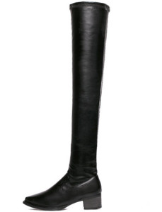 Γυναικείες μπότες από τεχνητό δέρμα με μεγάλο χοντρό τακούνι και επίπεδη σόλα