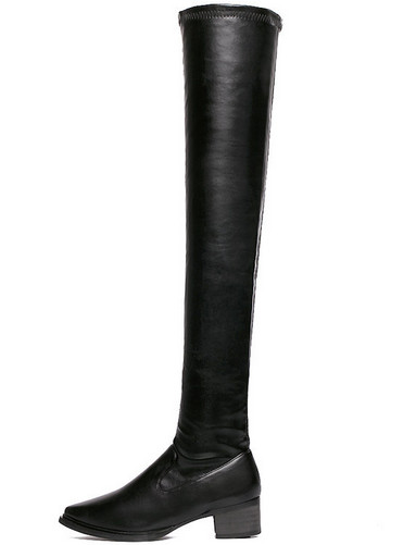 Γυναικείες μπότες από τεχνητό δέρμα με μεγάλο χοντρό τακούνι και επίπεδη σόλα