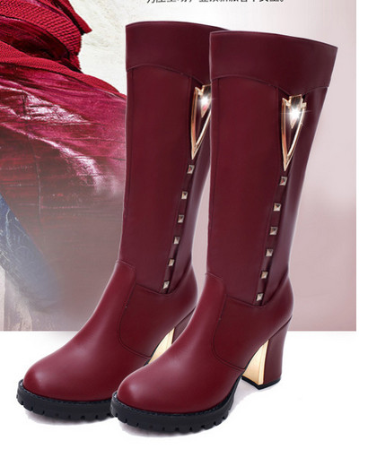 Γυναικείες μπότες κατασκευασμένες από τεχνητό δέρμα και κομψές γυαλιστερές πέτρες + Χοντρό μη αντιολισθητικό πέλμα