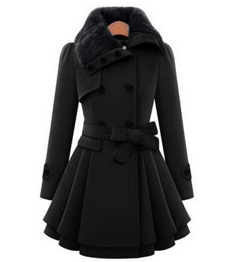 Актуално дамско палто с много топла вълна по яката, 4 цвята