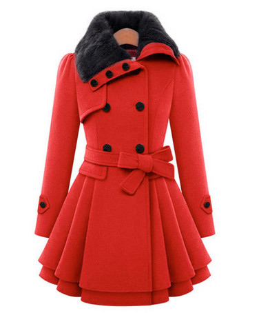 Актуално дамско палто с много топла вълна по яката, 4 цвята