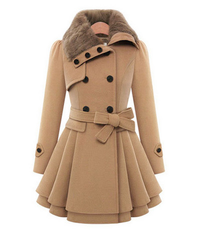 Актуално дамско палто с много топла вълна по яката, 4 цвята