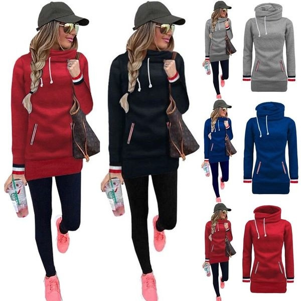 Дълъг дамски суичър с качулка в четири различни цвята