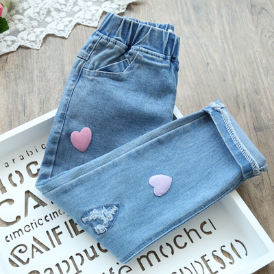 Модерни дънки за момичета с ластична талия тип Слим с апликация