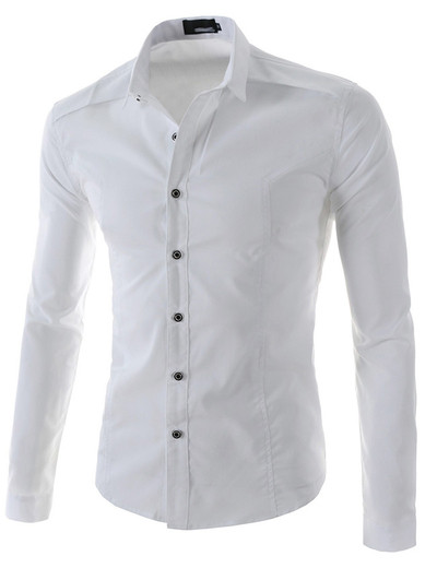 Φθινοπωρινό ανδρικό μονόχρωμο πουκάμισο με μακριά μανίκια