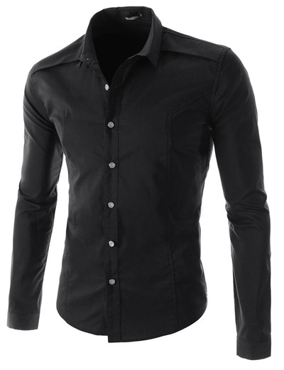 Φθινοπωρινό ανδρικό μονόχρωμο πουκάμισο με μακριά μανίκια