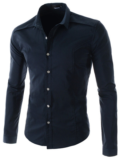 Φθινοπωρινό ανδρικό μονόχρωμο πουκάμισο με μακριά μανίκια