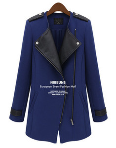 Κομψό γυναικείο παλτό με δερμάτινο μοτίβο και σε  δύο χρώματα