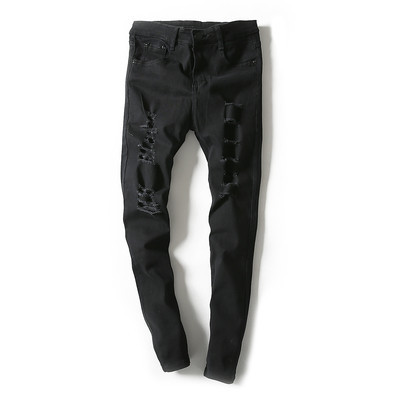 Мъжки стилни дънки - накъсани, тип Слим в черен и бял цвят
