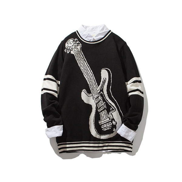 Зимен мъжки пуловер в сив, бежов и черен цвят с изображение