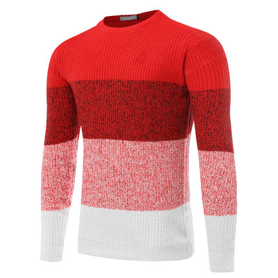 Есенно-зимен мъжки плетен пуловер в червен цвят