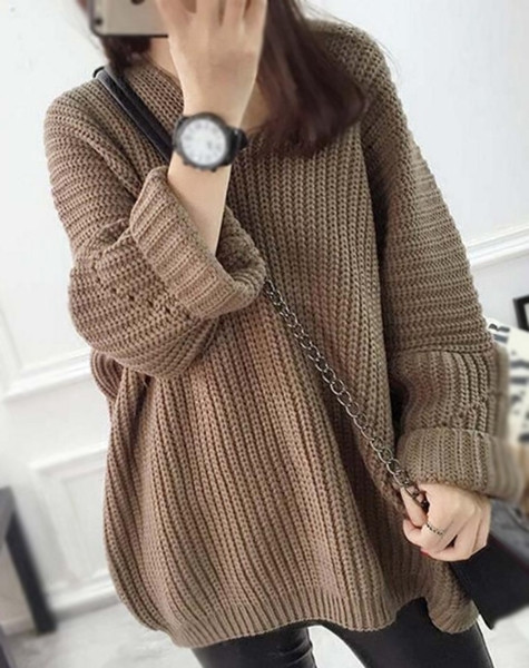 Μακρύ και μεγάλο γυναικείο πουλόβερ  με χαλαρό γιακά, 3 χρώματα