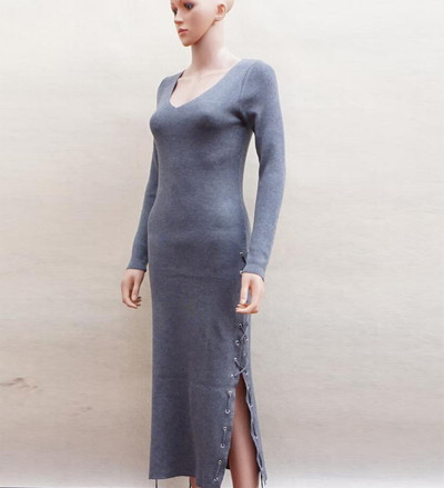 Μοναδικό γυναικείο φόρεμα κατάλληλο για κάθε περίσταση με μακρύ μανίκι και ενδιαφέρουσες διασταυρώσεις στο κάτω μέρος