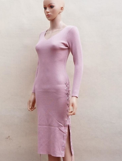 Μοναδικό γυναικείο φόρεμα κατάλληλο για κάθε περίσταση με μακρύ μανίκι και ενδιαφέρουσες διασταυρώσεις στο κάτω μέρος