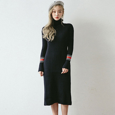 Ζεστό, μακρυμάνικο, γυναικείο φόρεμα και με ημήψηλο γιακά