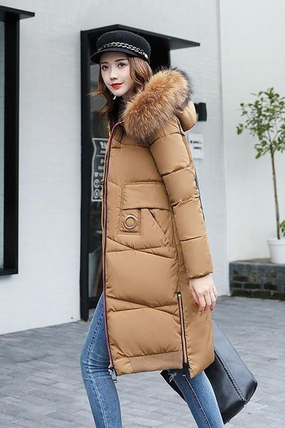 Κομψό μπουφάν με κουκούλα με μακριά μανίκια και χνουδωτή γούνα